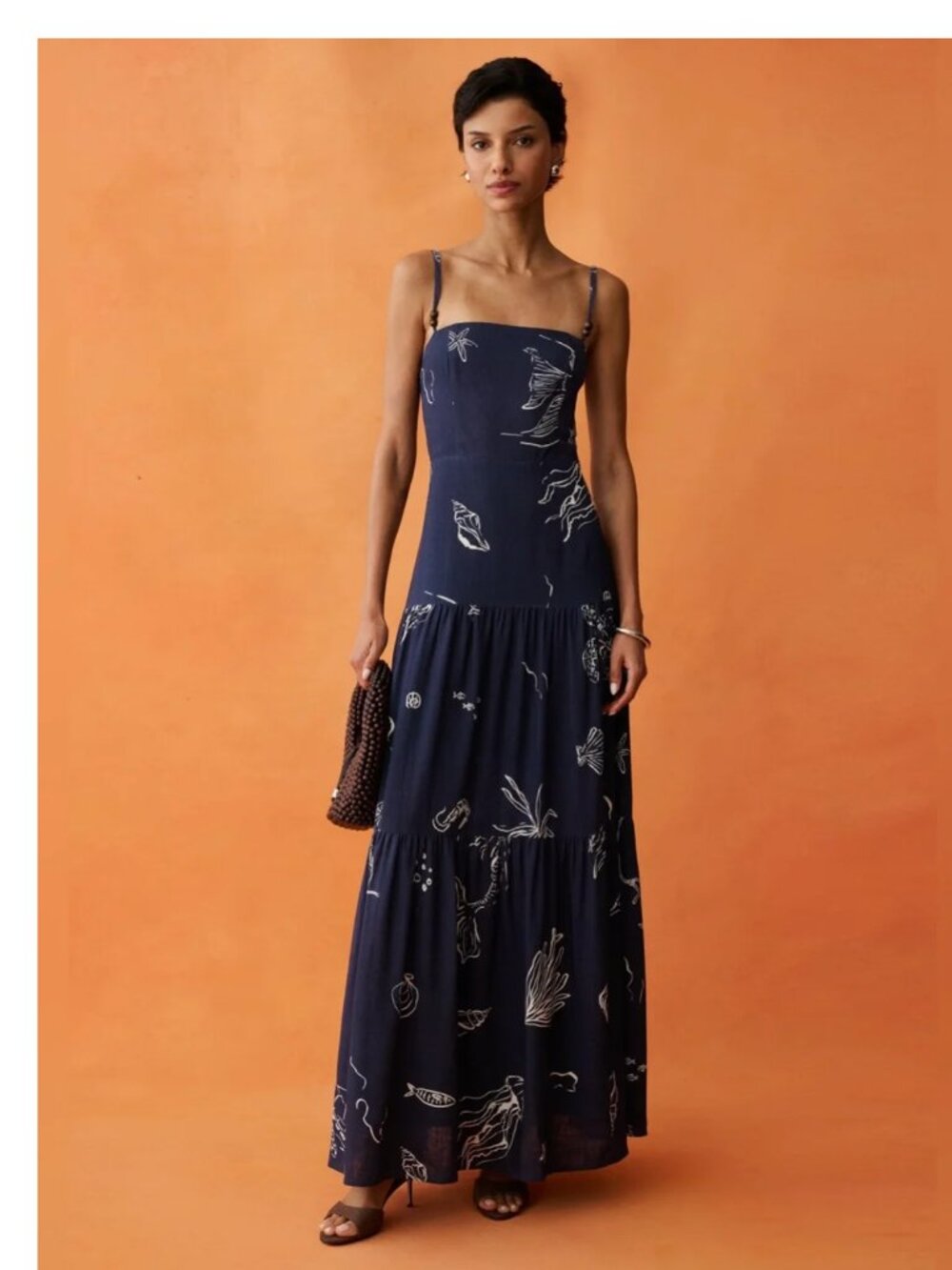 Few Moda Anaya Zali Navy Blue Printed Tiered Maxi Dress Sz 10 NWT
